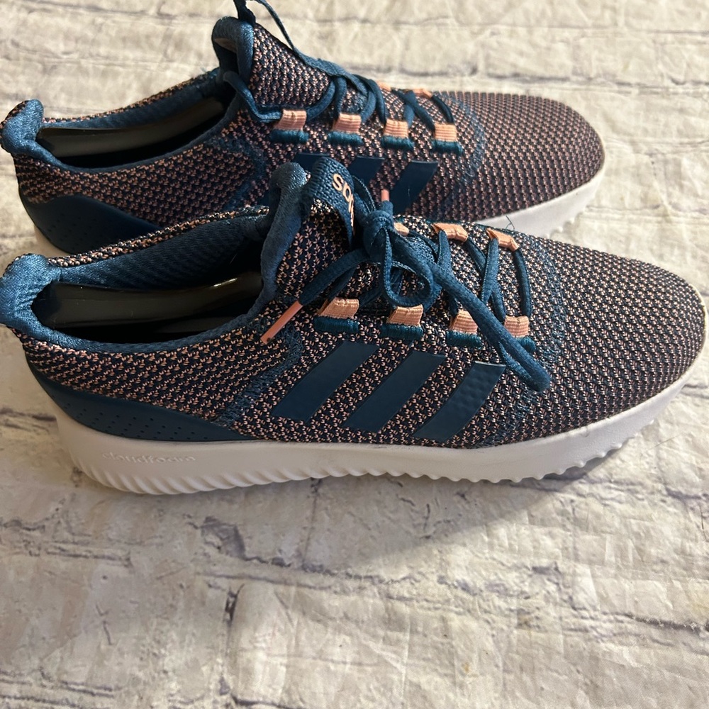ADIDAS CLOUD FOAM ULTIMATE SNEAKERS TEAL/PINK FABRIC LACE UP WOMEN’S SIZE 8 2017